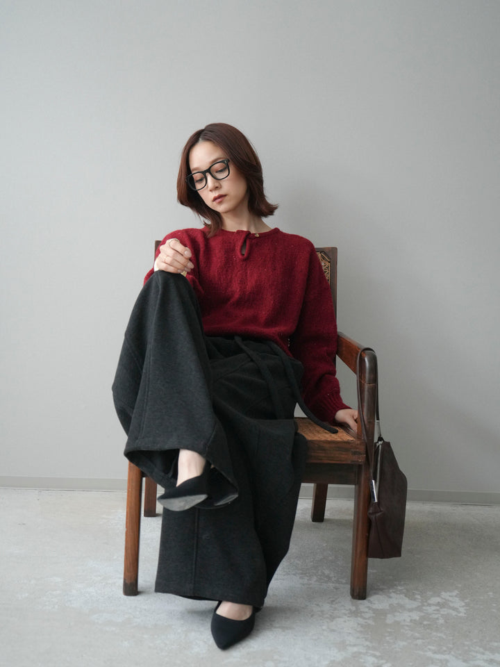 [予約]ツイストネックラメネップヤーンニットプルオーバー/red