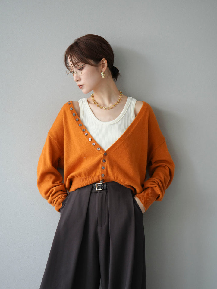 [予約]デザインボタンニットカーディガン＆タンクトップSET/オレンジ