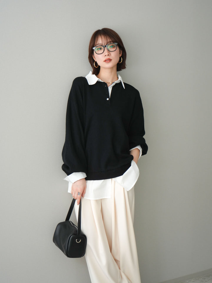[予約]シャツドッキングオーバーニットプルオーバー/blackoff