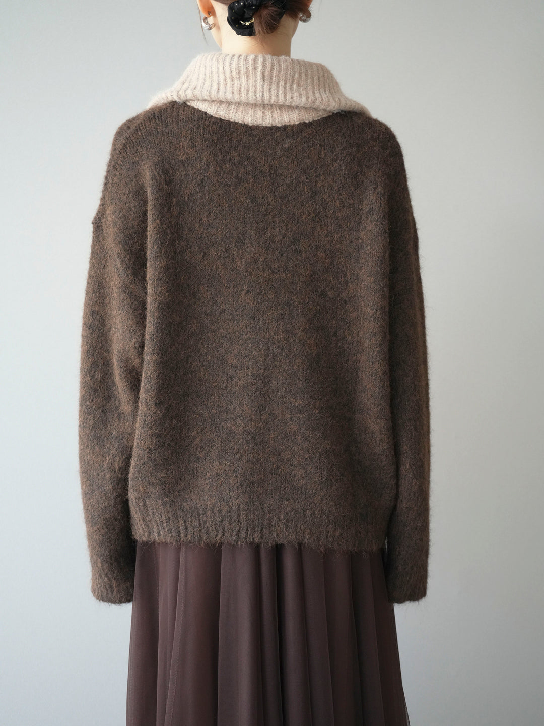 [予約]バイカラージップニットプルオーバー/brown