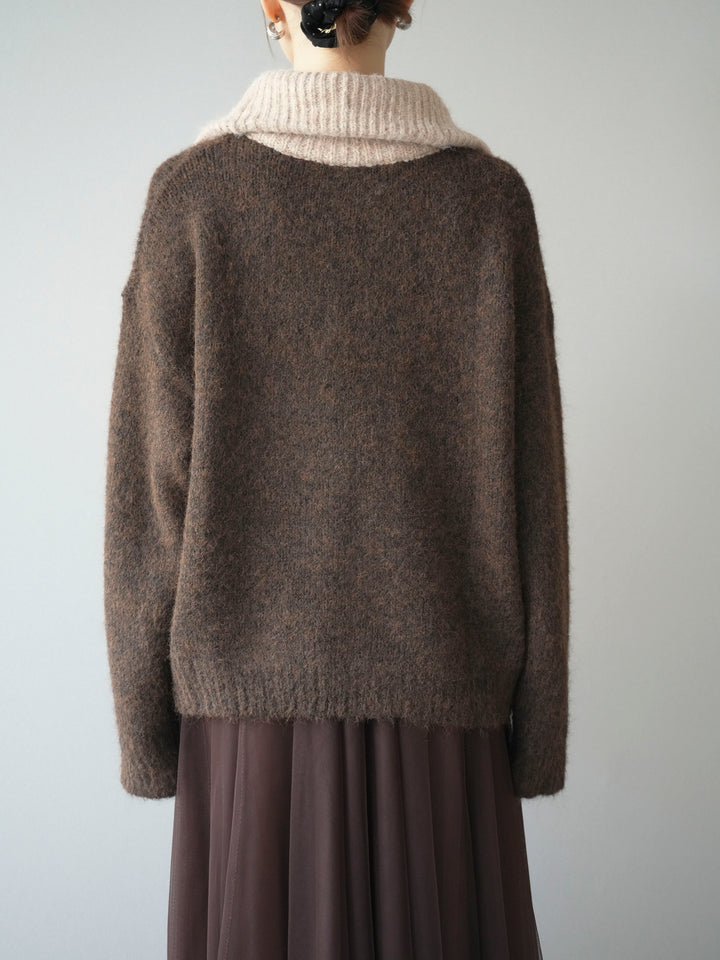 [予約]バイカラージップニットプルオーバー/brown