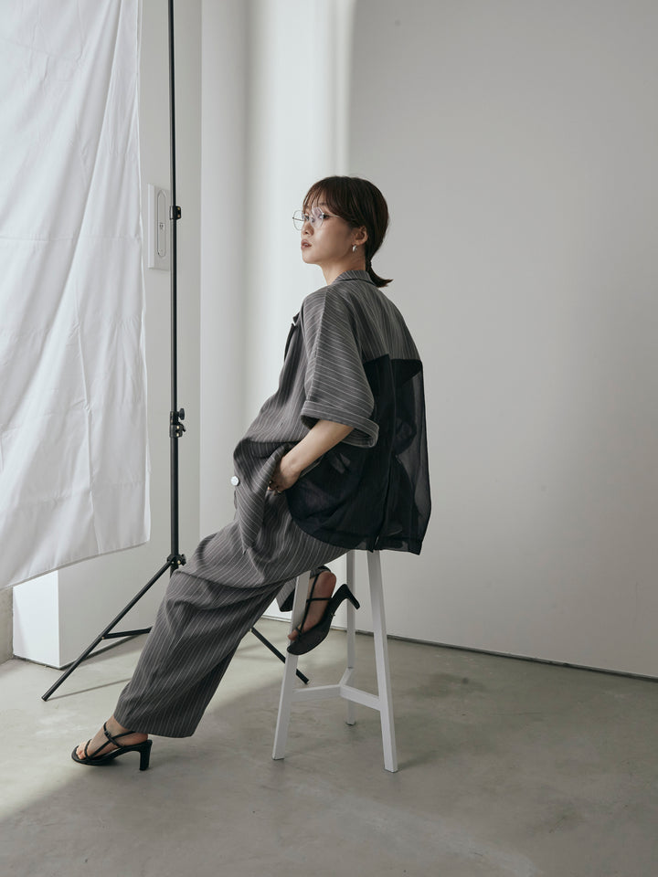 [予約]バックオーガンジーヘリンボーンストライプハーフジャケット/チャコール