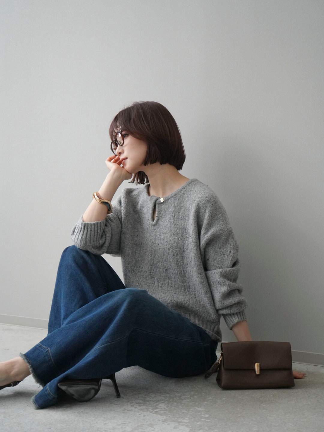 [SET]ツイストネックラメネップヤーンニットプルオーバー+ツイストネックラメネップヤーンニットプルオーバー(2set)