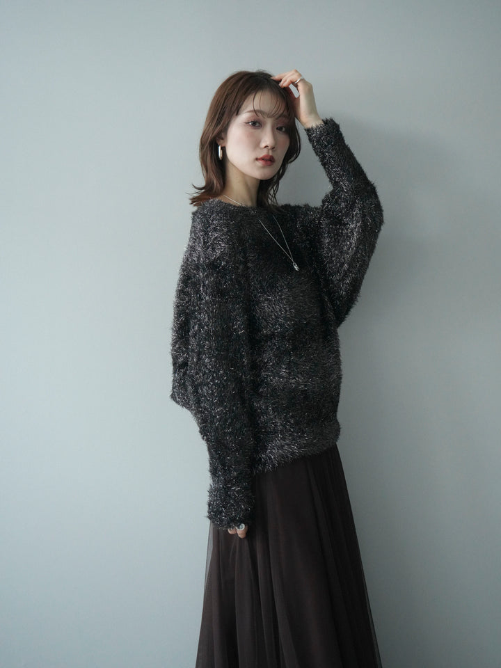 [予約]ラメシャギードルマンニットプルオーバー/brown