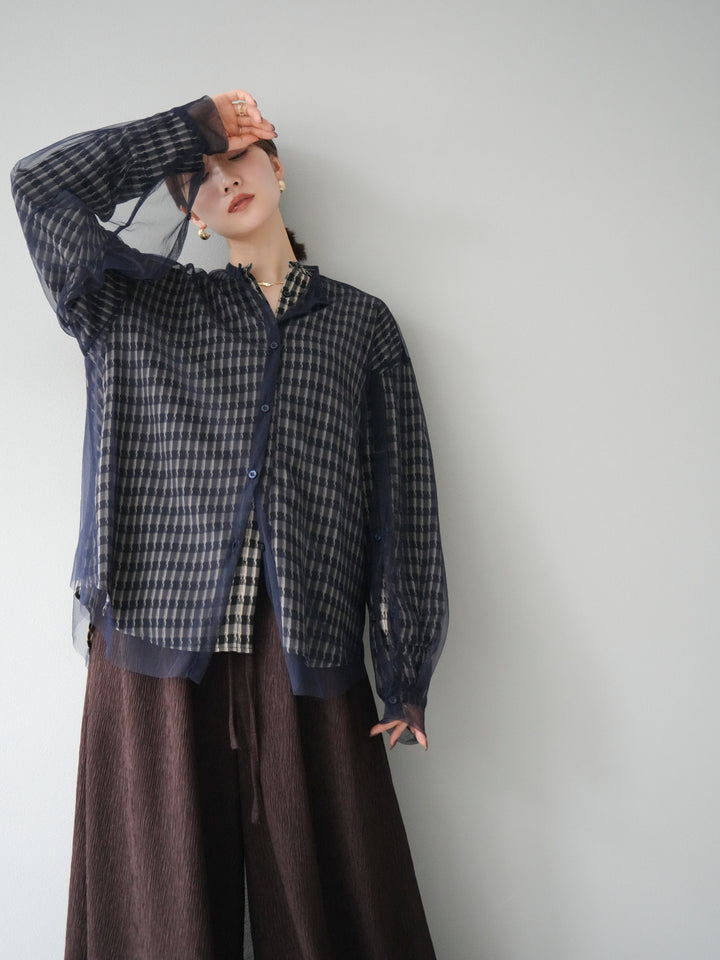 [予約]2WAYスリーブチュールシャツ/ネイビー