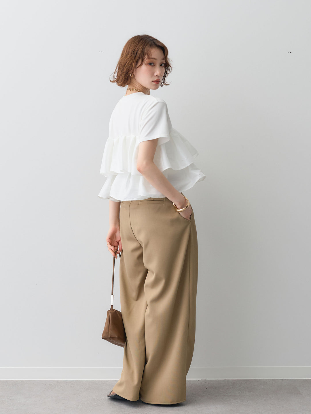 [SET]フリルティアードTEE+クレープデシンタックワイドパンツ(2set)