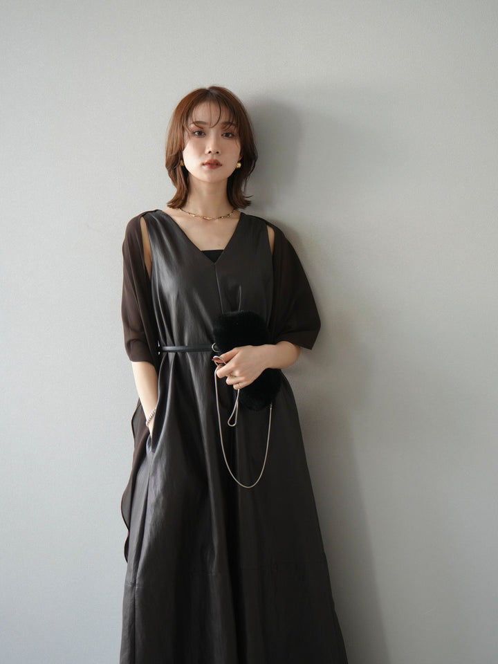 [予約]レザーAラインワンピース/ブラウン