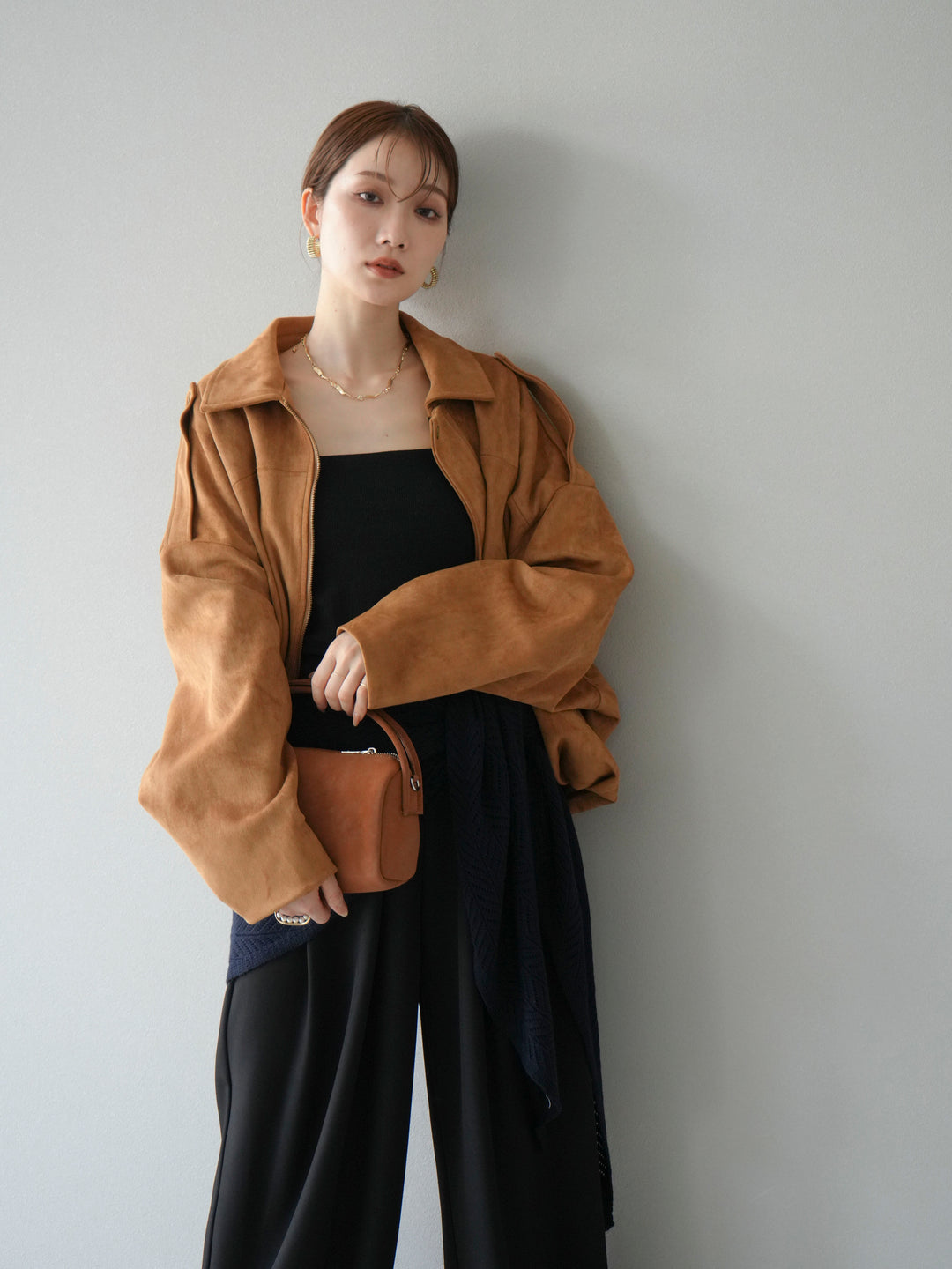 [SET] 麂皮外套+皮帶環設計寬褲（2套）