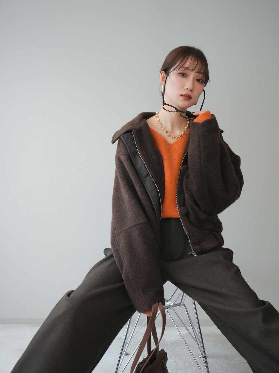 [SET]ウールライクフライトジャケット+アニマル柄ベルト付きウールタッチワイドパンツ(2set)