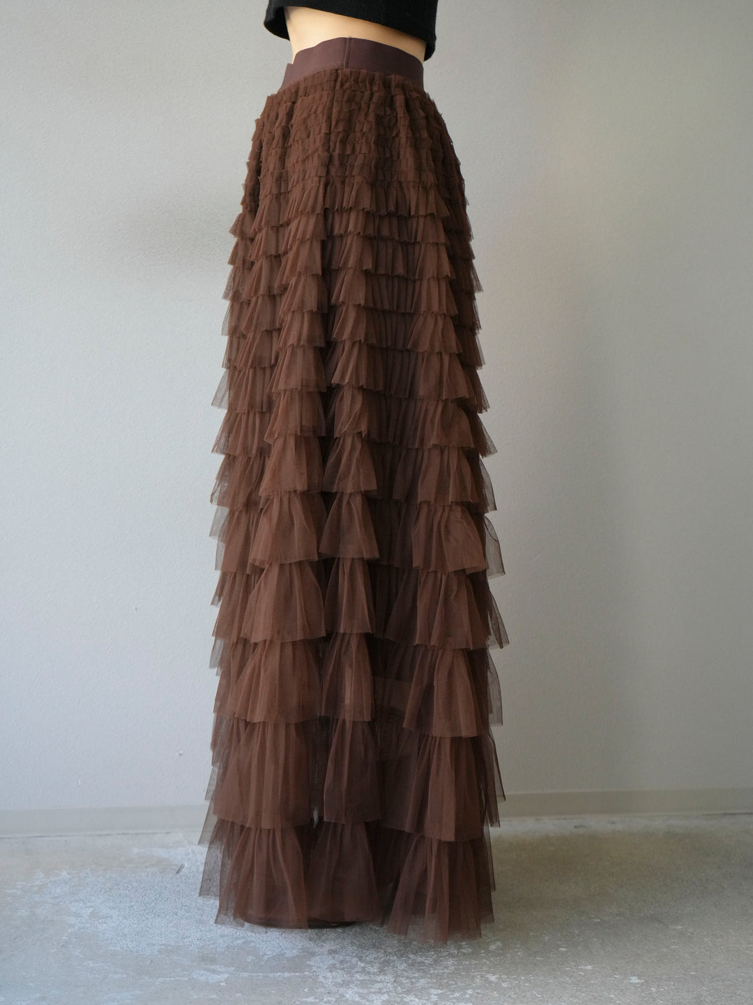 [予約]チュールティアードスカート/ブラウン