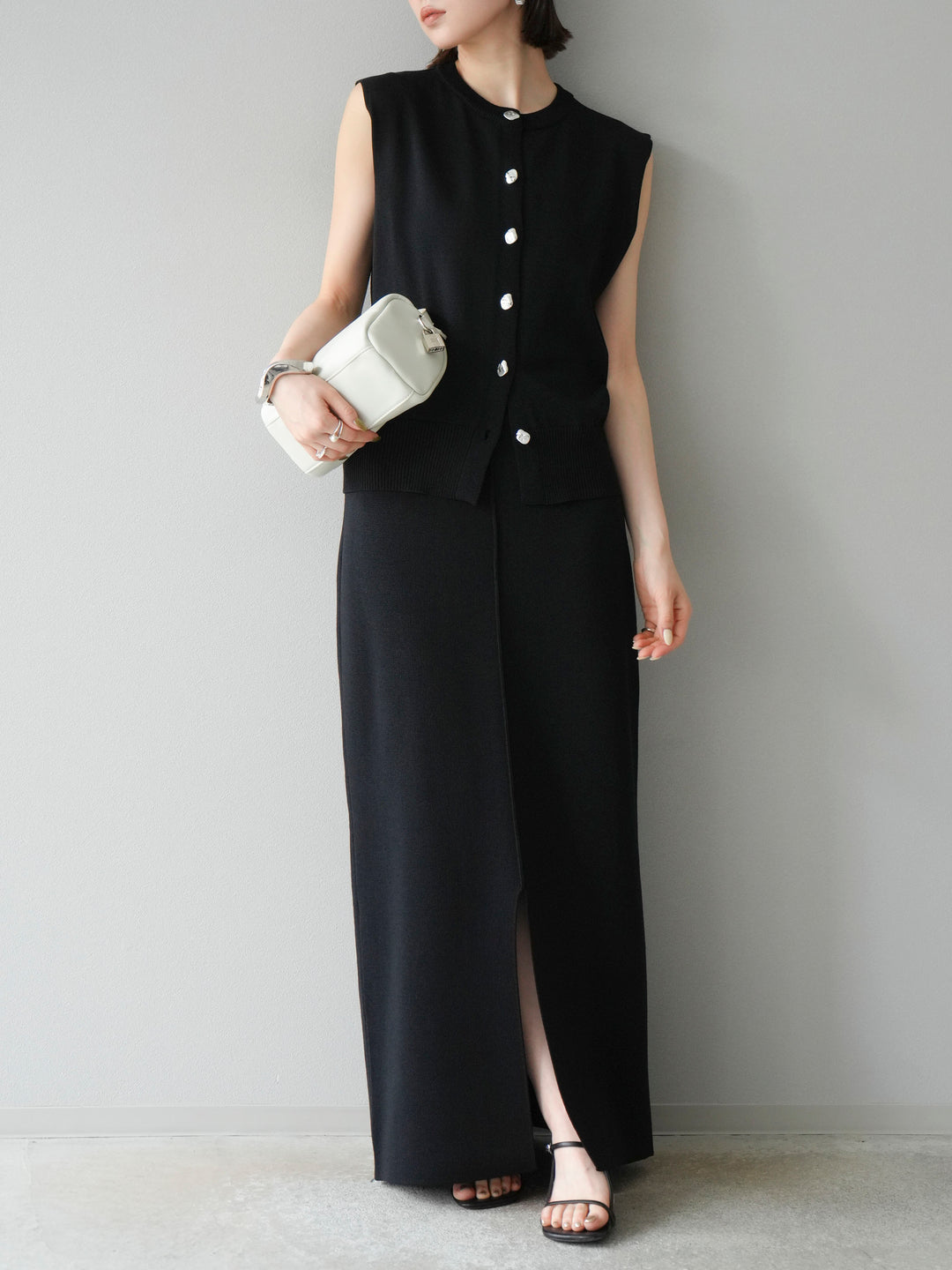 [予約]レーヨンポリIラインニットスカート/ブラック