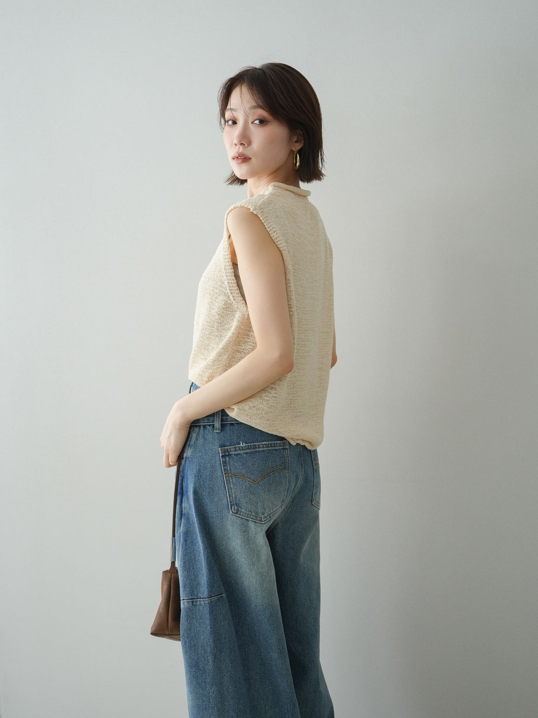 [予約]ノースリーブリネンタッチシアーニットプルオーバー/beige