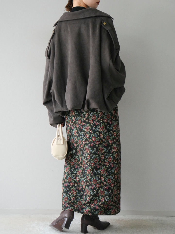 [套裝] 麂皮外套 + 小領法式針織上衣 + 哥布蘭前拉鍊緊身裙（3 套）