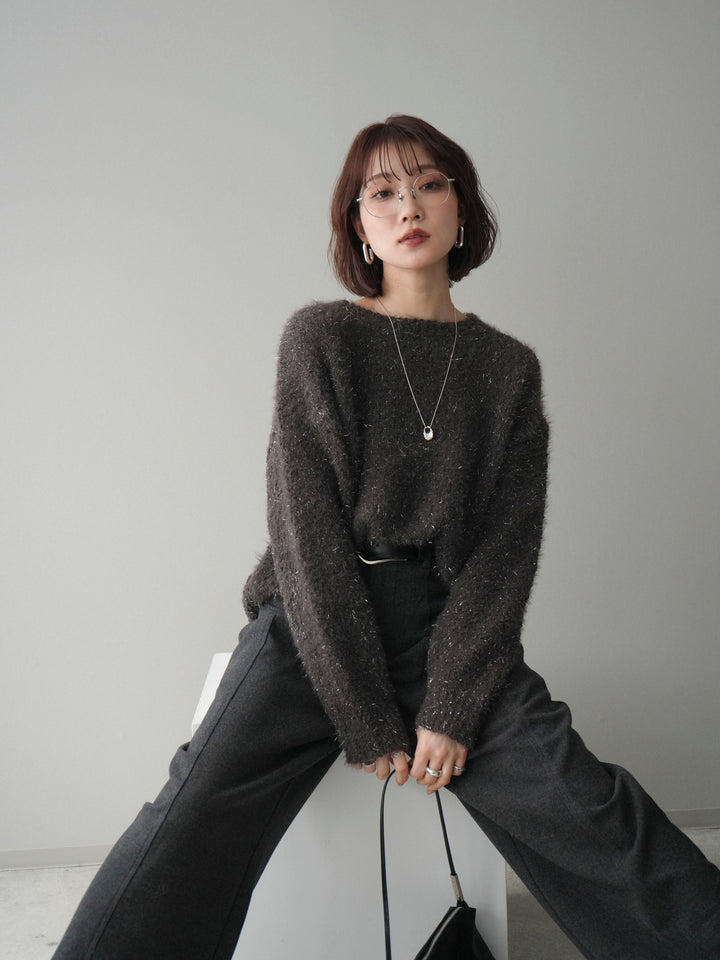 [SET]モールラメミックスヤーンニットプルオーバー+ベルト付起毛コクーンパンツ(2set)