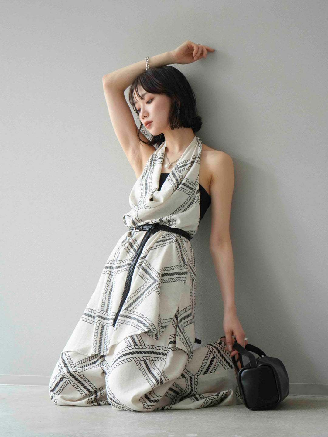 [予約]ロープ柄リネンタッチノースリブラウス/アイボリー