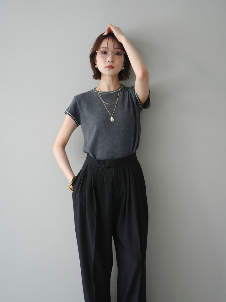 [SET]配色ハーフスリーブニットトップス+配色ハーフスリーブニットトップス(2set)