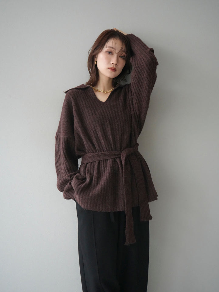 [予約]ワイドリブポロニットプルオーバー/brown