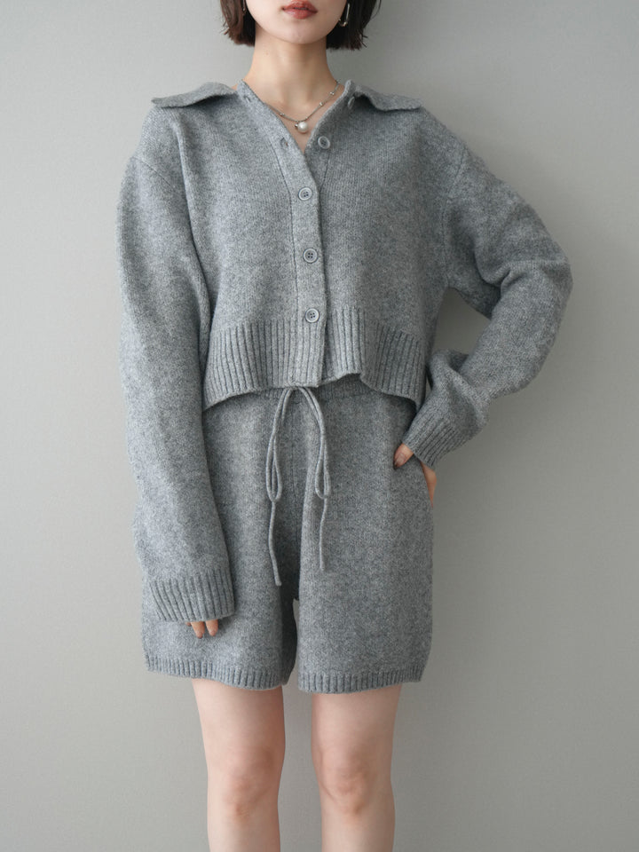 [予約]メランジニット襟付きクロップドカーディガン/gray