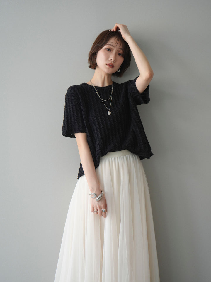 [予約]テクスチャーリブサマーニットプルオーバー/black