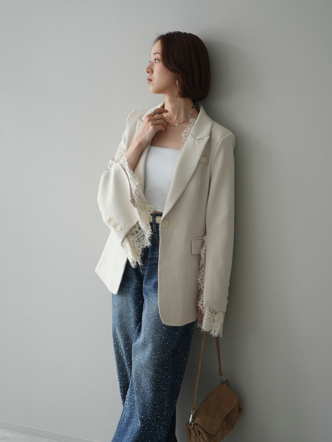 [予約]レースレイヤードスリットジャケット/ivory