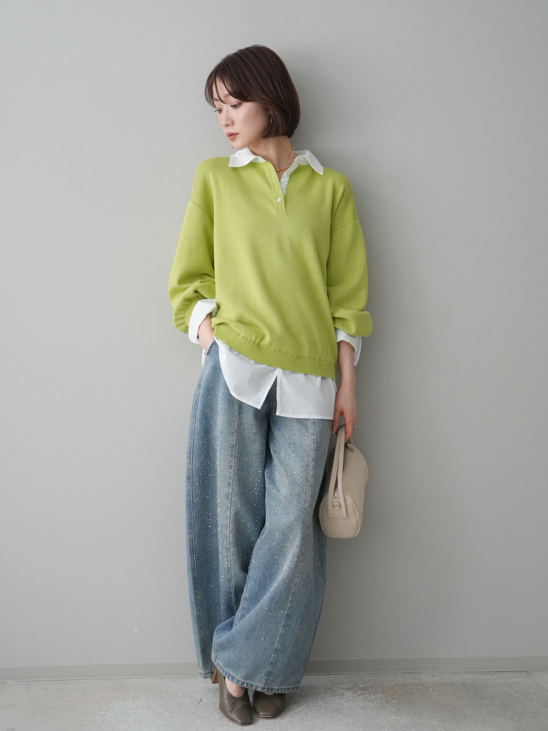 [予約]フロントビジューカーブデニムパンツ/lightblue