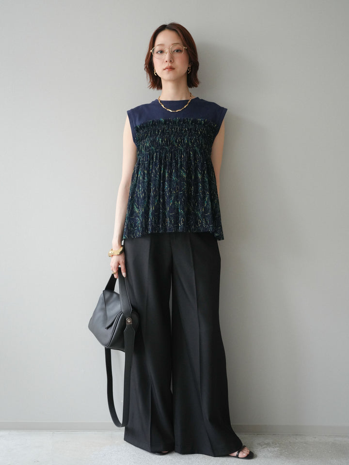 [予約]シルバーバックルドレープワイドスラックス/black