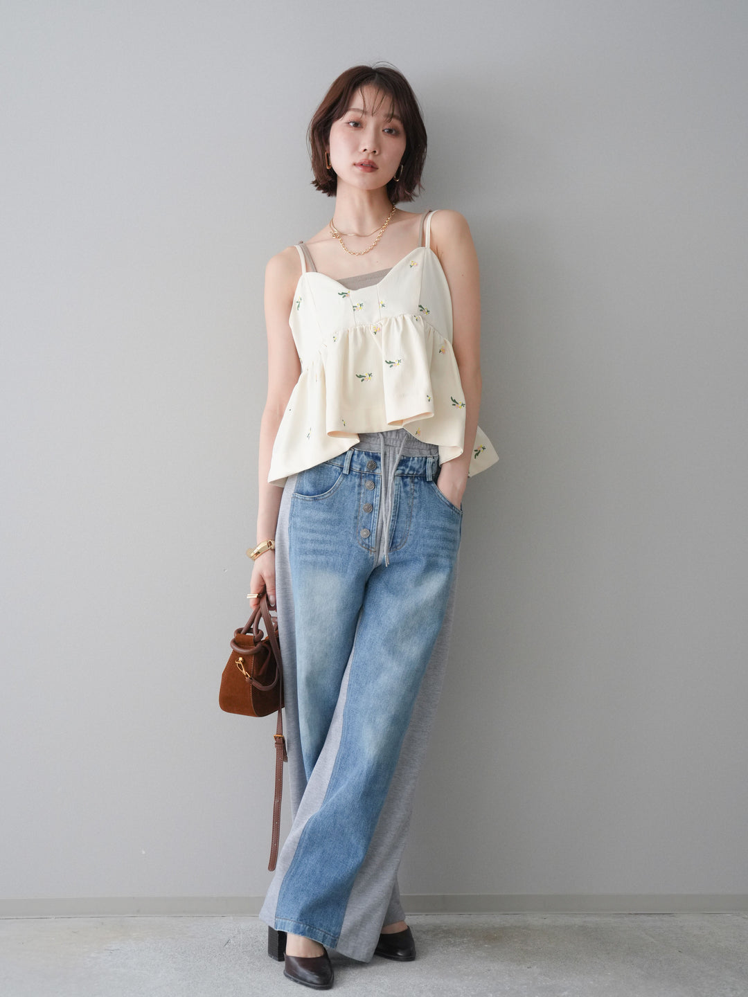 [予約]デニム切替スウェットパンツ/gray