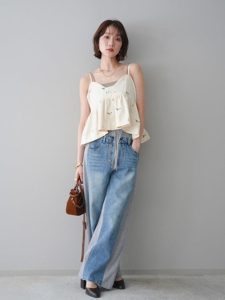 [予約]デニム切替スウェットパンツ/gray