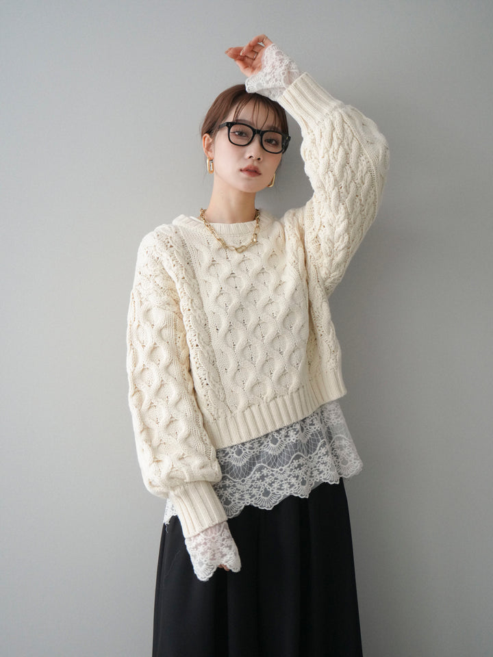 [予約]バルキーケーブルクロップドニットプルオーバー/ivory