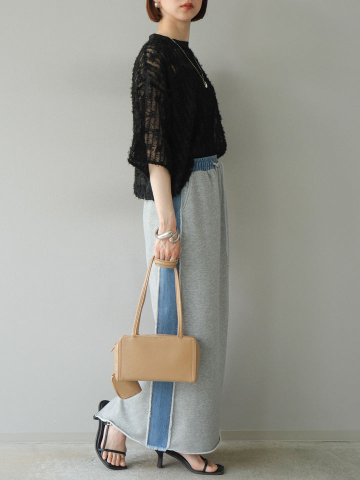 [予約]デニムドッキングスウェットスカート/グレー