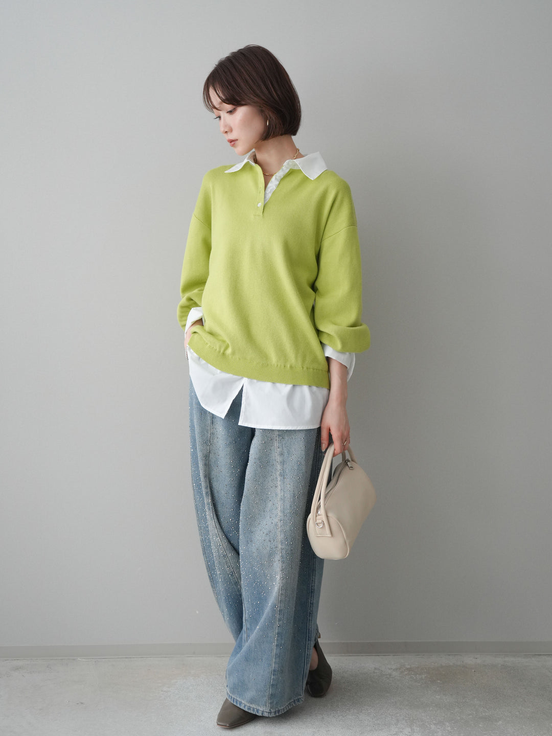 [予約]フロントビジューカーブデニムパンツ/lightblue