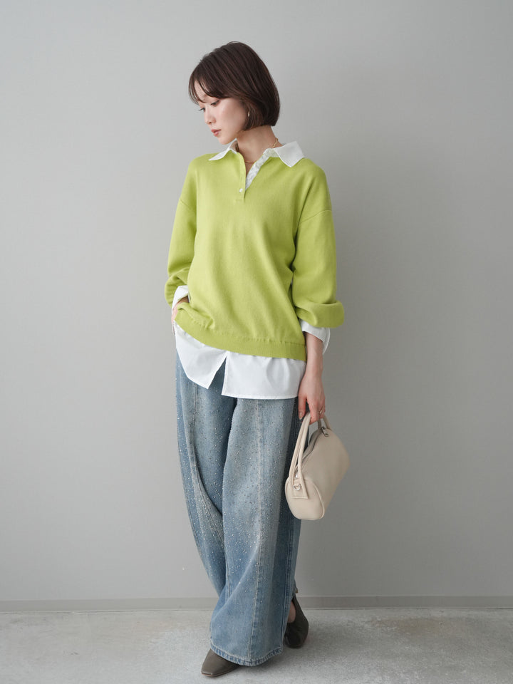 [予約]フロントビジューカーブデニムパンツ/lightblue