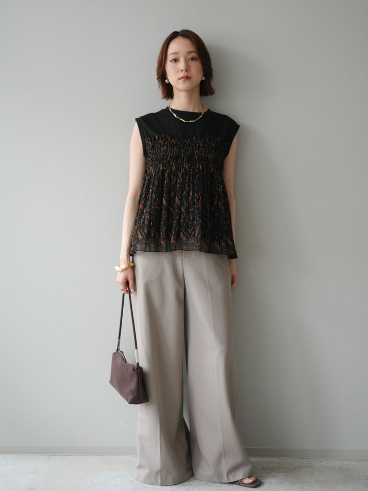 [予約]シルバーバックルドレープワイドスラックス/greige