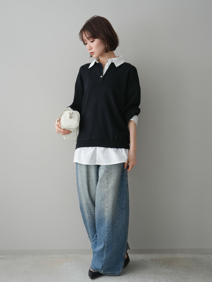 [予約]フロントビジューカーブデニムパンツ/blue