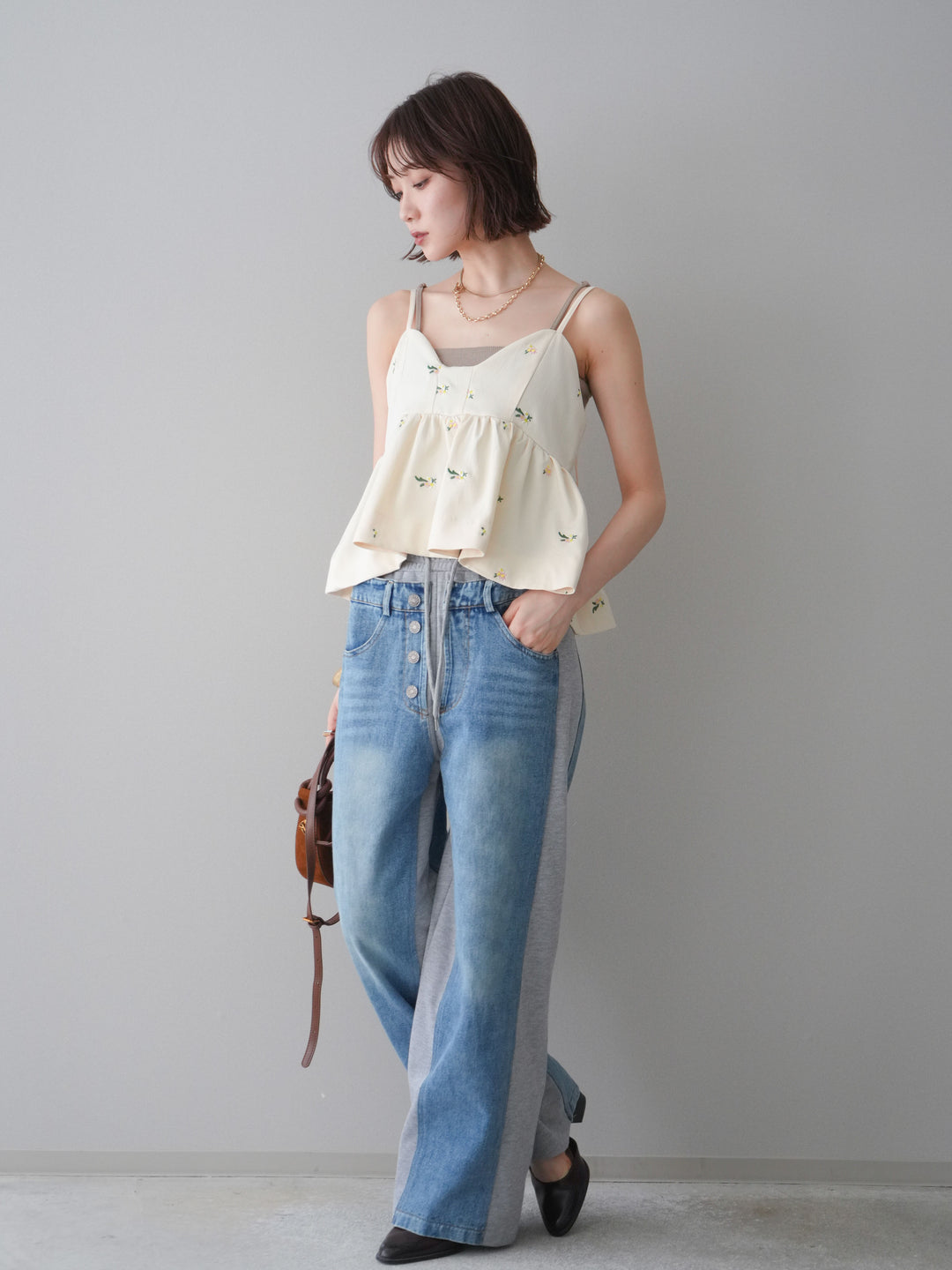 [予約]デニム切替スウェットパンツ/gray