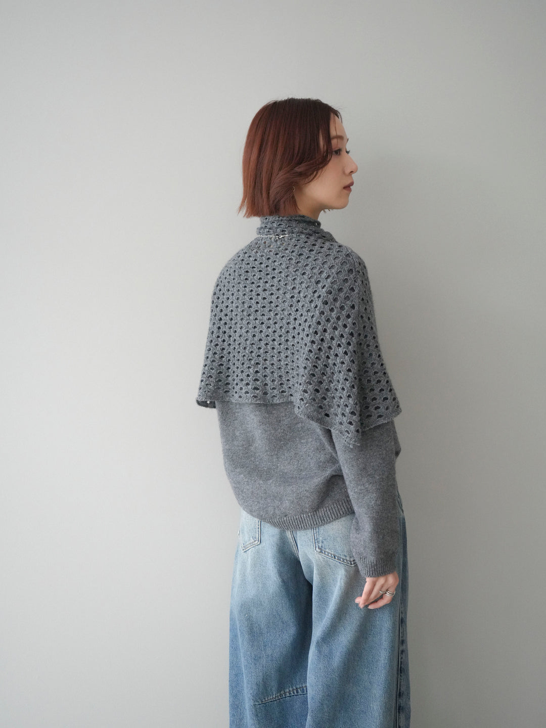 [予約]メッシュケープアンサンブルニットプルオーバー/darkgray