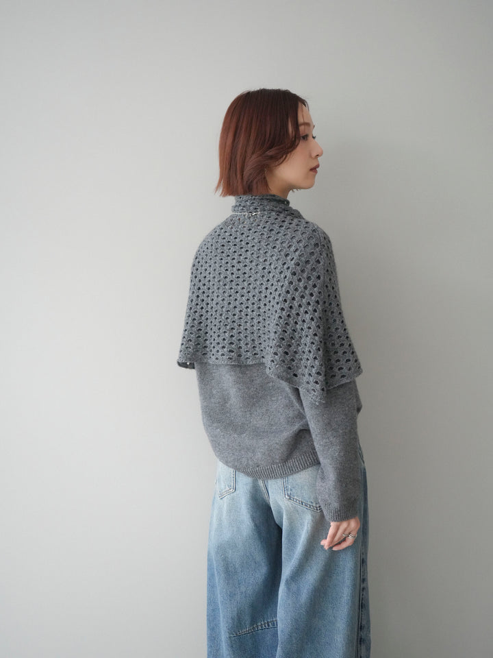 [予約]メッシュケープアンサンブルニットプルオーバー/darkgray