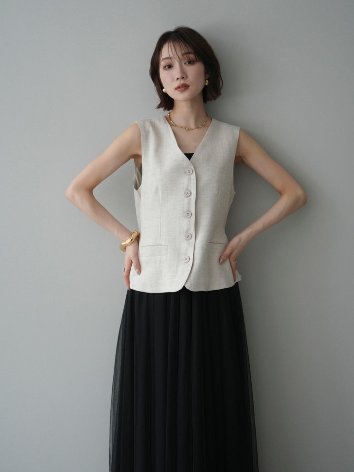 [予約]リネンタッチVネックジレ/ivory