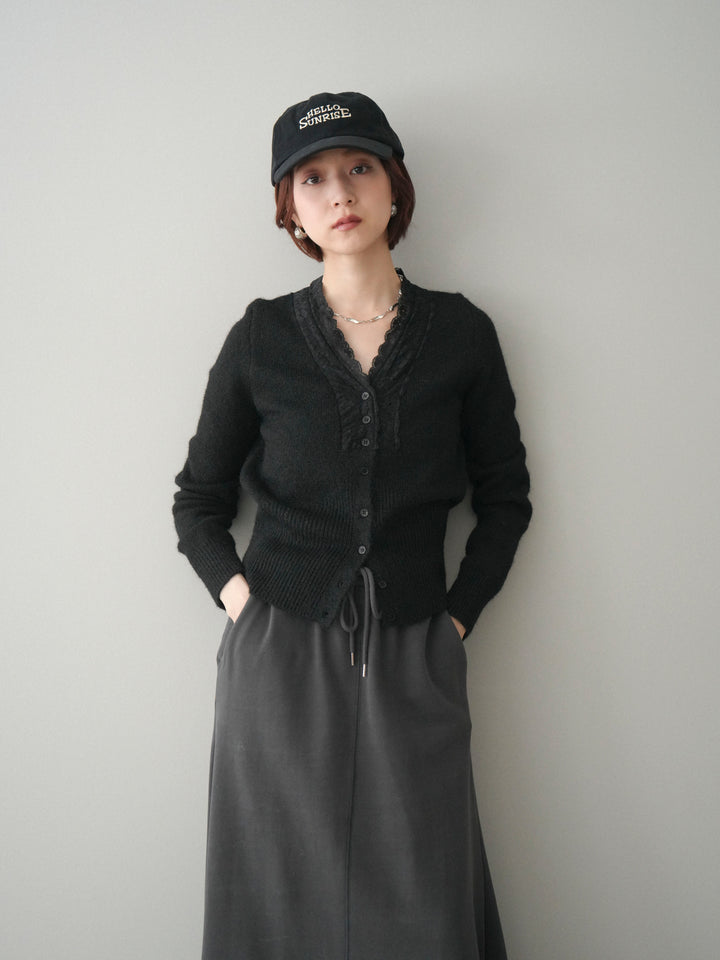 [SET]レースネックコンパクトニットカーディガン+選べるアクセセット(2set)