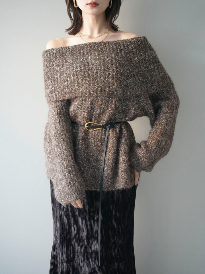 [予約]オフショルミックスニットプルオーバー/brown