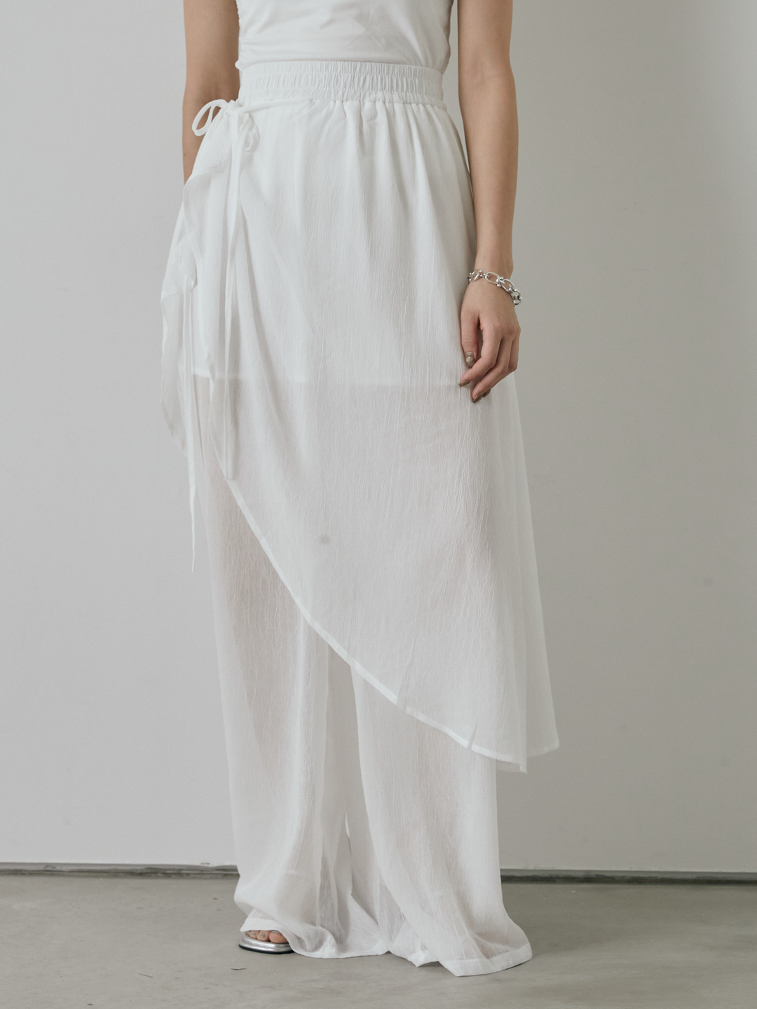 [予約]シアーワッシャーラップデザインパンツ/ホワイト