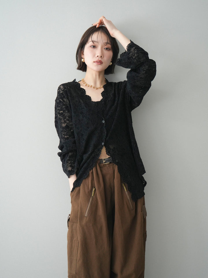 [予約]Vネックレースブラウス/black