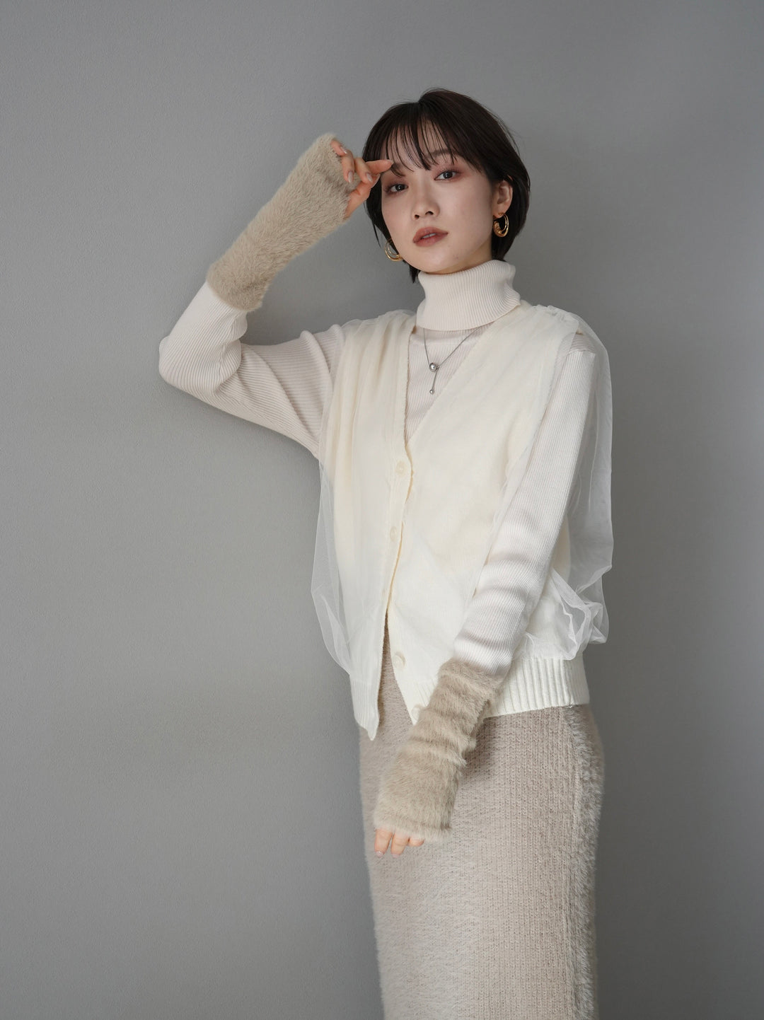 [Pre-order] Tulle layered knit vest/ivory