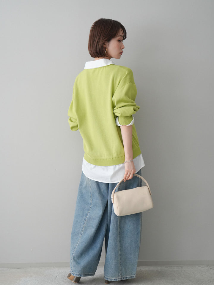 [予約]フロントビジューカーブデニムパンツ/lightblue