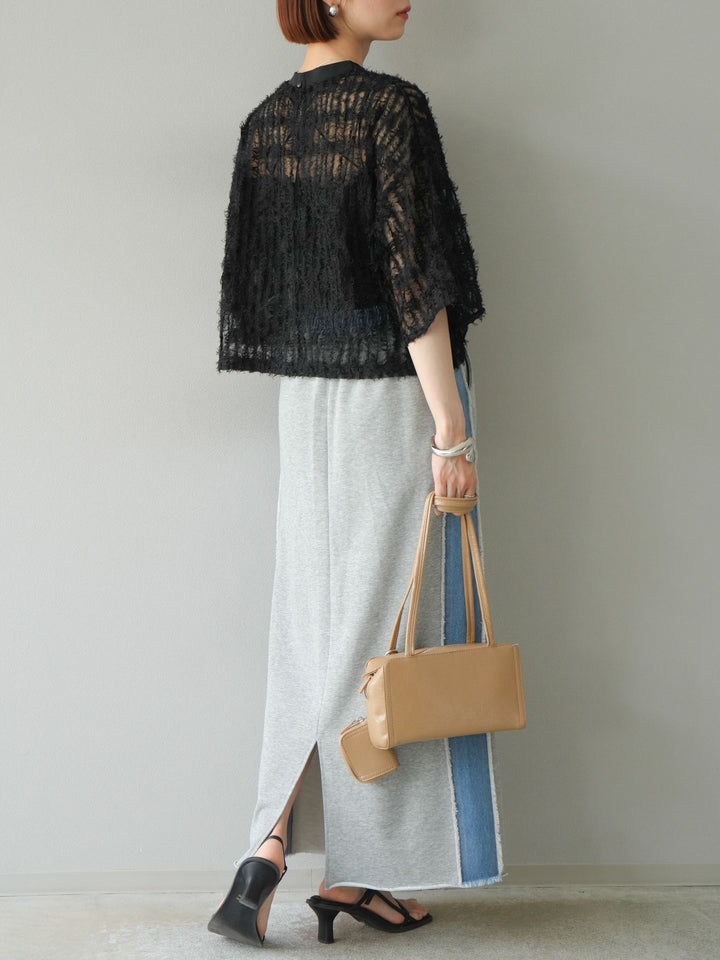 [予約]デニムドッキングスウェットスカート/グレー