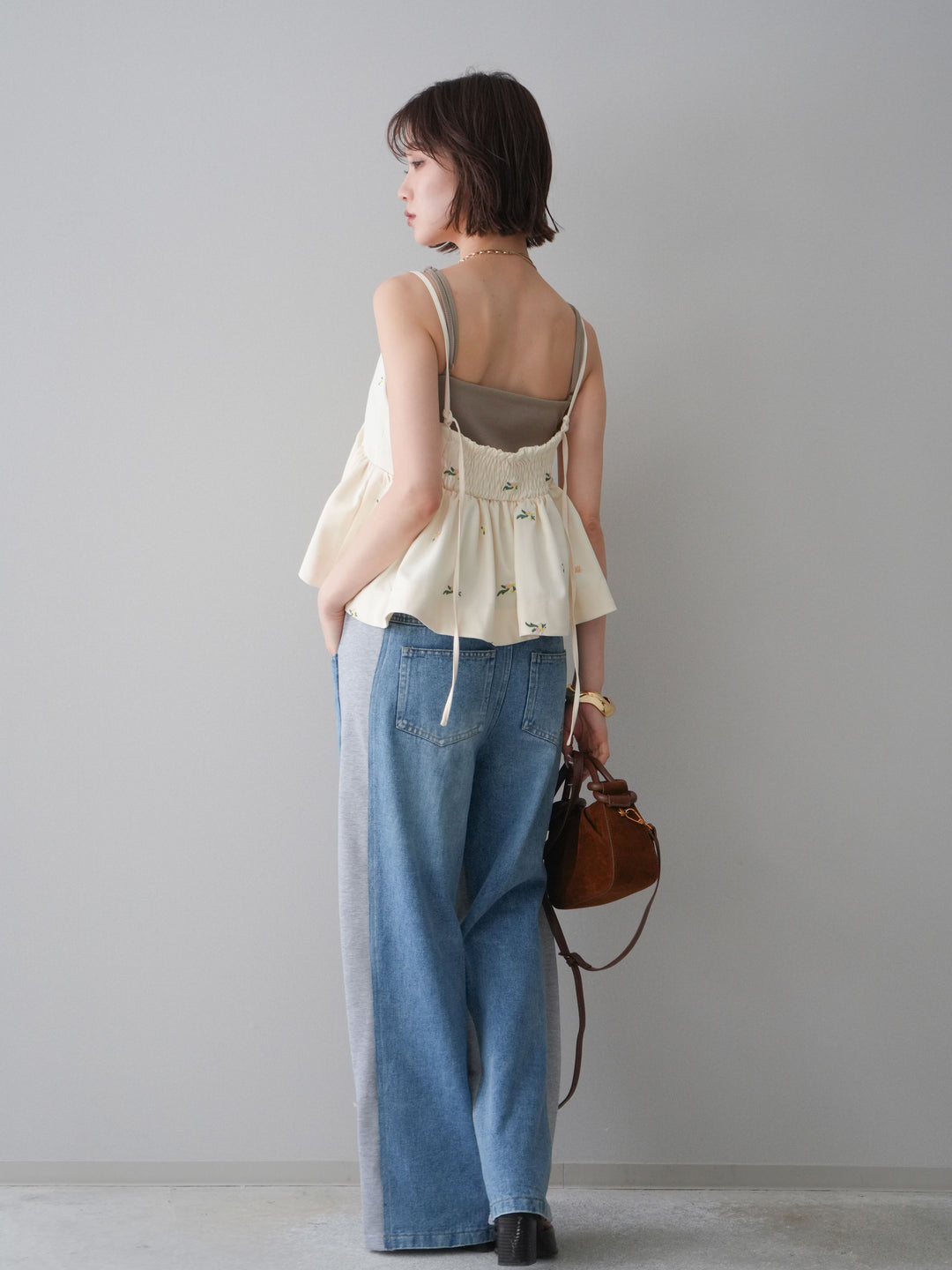 [予約]デニム切替スウェットパンツ/gray