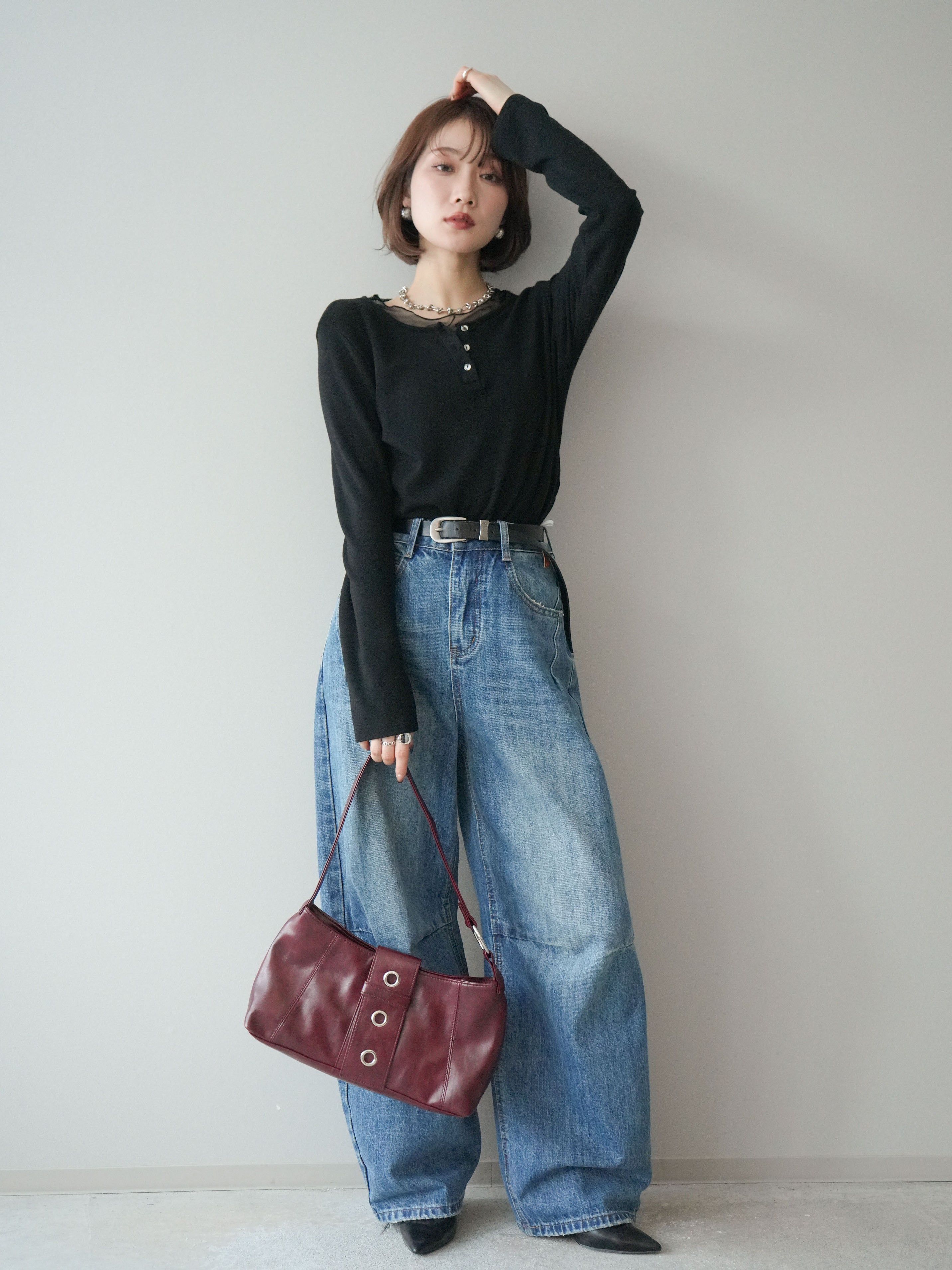 Lumier ワイドデニムパンツ　カーブデニム 予約]ベルト付3Dカーブワイドデニムパンツ/blue – Lumier