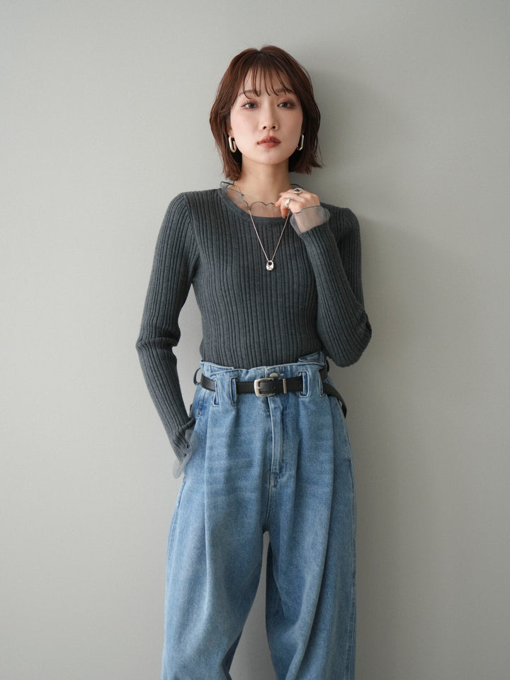 [SET]チュールドッキングリブニットトップス+チュールドッキングリブニットトップス(2set)