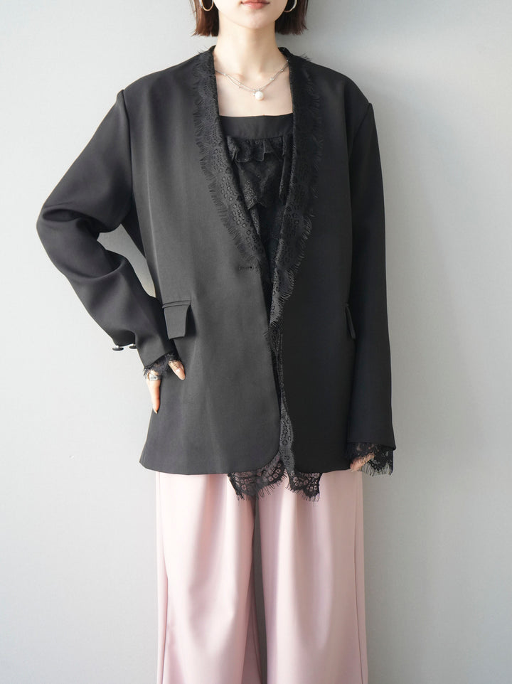 [SET]ノーカラーレースジャケット+選べるアクセセット(2set)