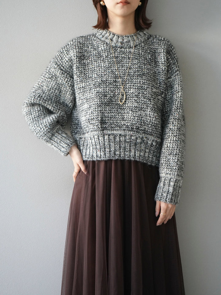 [予約]ボリュームスリーブミックスネップニットプルオーバー/gray